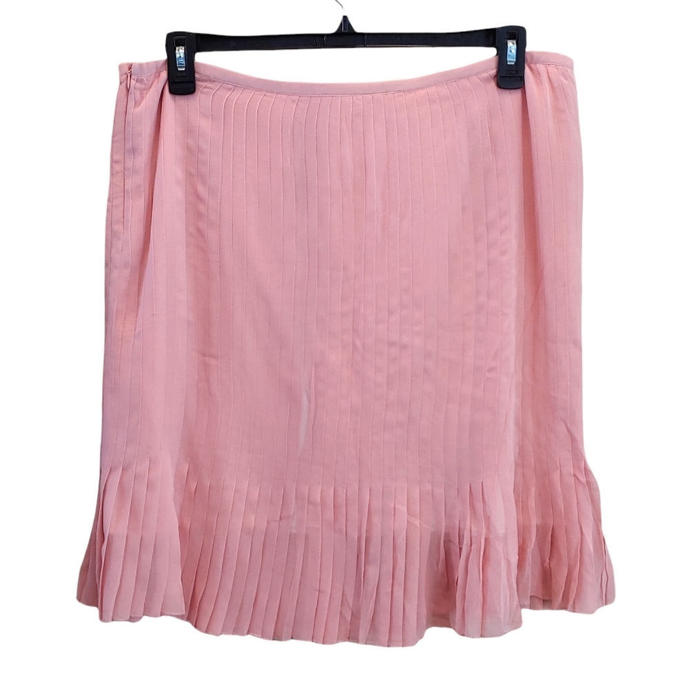 Mac & Jac women's silk pinstripe pleated hem fully lined pink skirt size 16